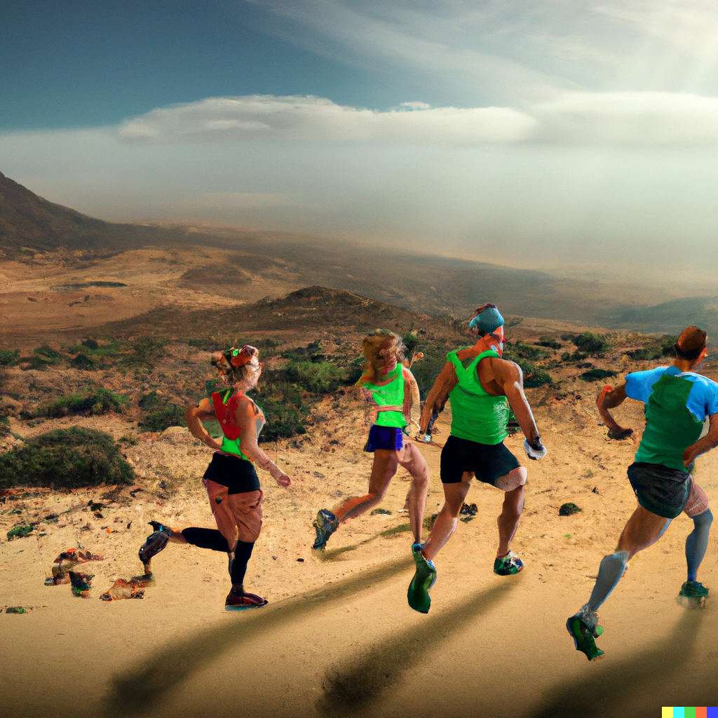 DALL·E 2023-02-04 20.12.09 - Gruppe von Trailrunnern auf Fuerteventura photorealistic